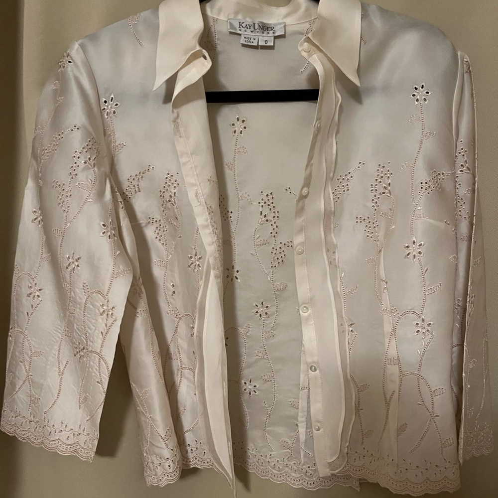 Kay Unger Cream Embroidered Blouse